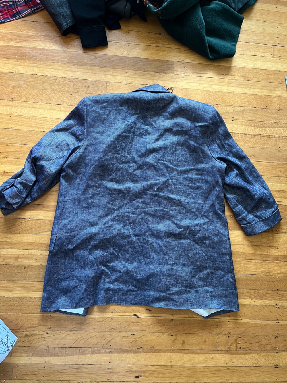 Zara linen blend denim chambray oversized blazer jacket strong shoulder XL blue - Picture 9 of 11
